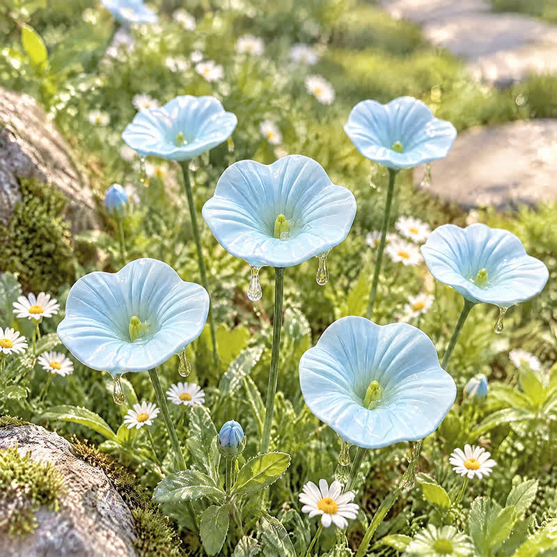 Little Morning Glory Fairy Cup Pollinator Sculpture - Handmade Ceramic Flower Decor - Light Blue - image 2