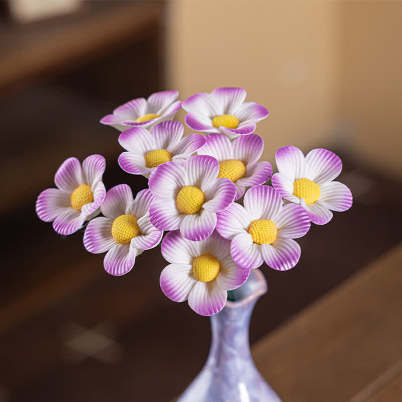 Artificial Flowers Cute Desk Buddy - Handmade Mini Ceramic Flower Decor - Purple Daisy - image 4