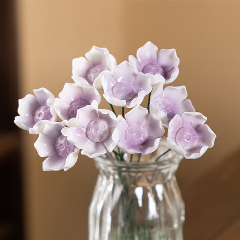 Artificial Flowers Cute Desk Buddy - Handmade Mini Ceramic Flower Decor - Purple Lotus - image 12