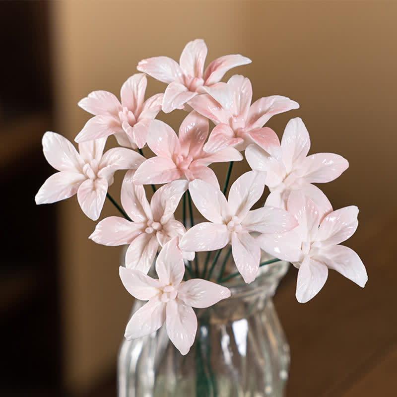 Artificial Flowers Cute Desk Buddy - Handmade Mini Ceramic Flower Decor - Pink Oncidium - image 0