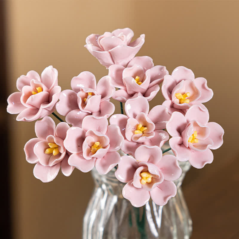 Artificial Flowers Cute Desk Buddy - Handmade Mini Ceramic Flower Decor - Pink Peach Flower - image 20