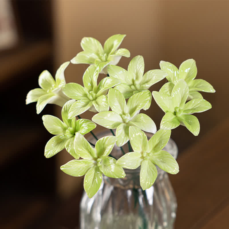 Artificial Flowers Cute Desk Buddy - Handmade Mini Ceramic Flower Decor - Green Oncidium - image 8