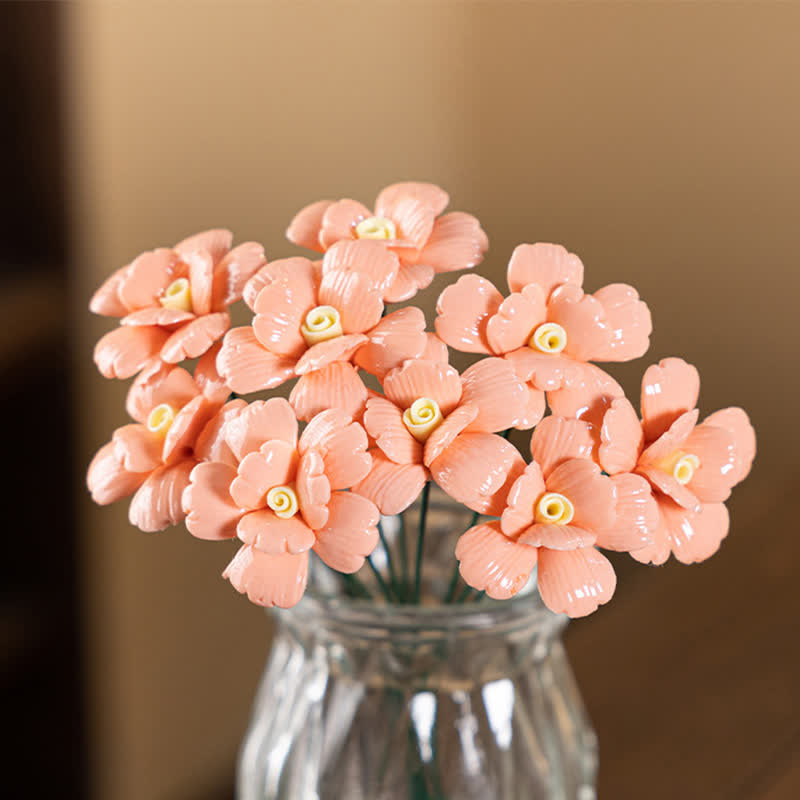 Artificial Flowers Cute Desk Buddy - Handmade Mini Ceramic Flower Decor - Orange Pansy - image 18