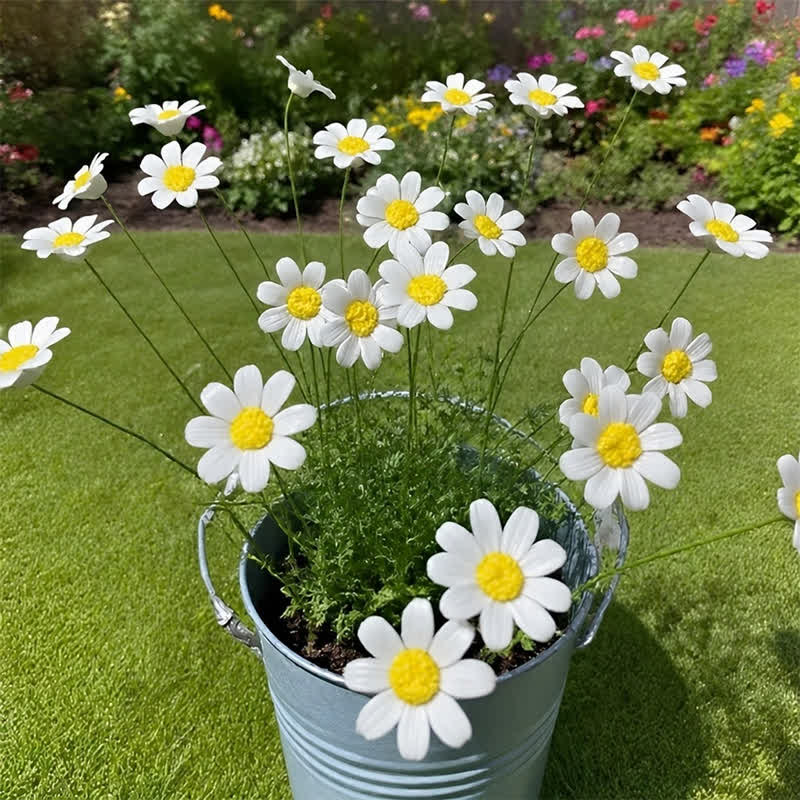 Artificial Flowers Cute Desk Buddy - Handmade Mini Ceramic Flower Decor - White Daisy - image 2