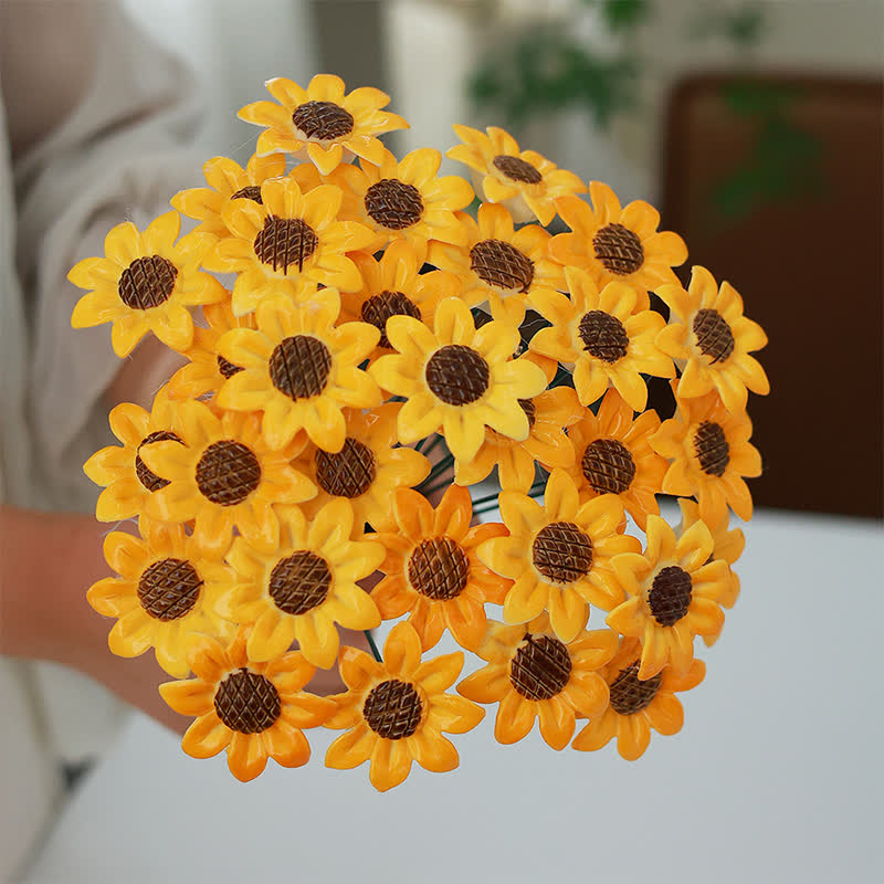 Artificial Flowers Cute Desk Buddy - Handmade Mini Ceramic Flower Decor - Yellow Sunflower - image 10