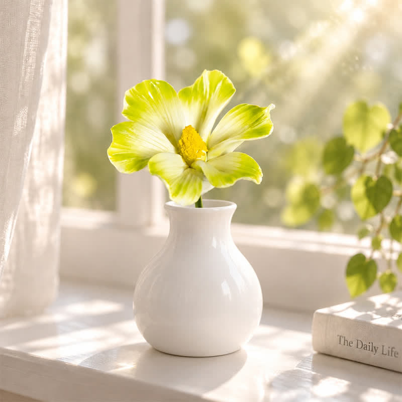 Good Luck & Love Hibiscus Mutabilis Flower - Hand-Sculpted Mini Ceramic Flower Decor - Green - image 4