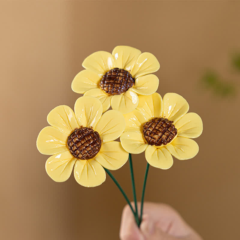 Cute Sunshine Sunflower Garden Sculpture - Handmade Desktop Ceramic Flowers Decor - image 5