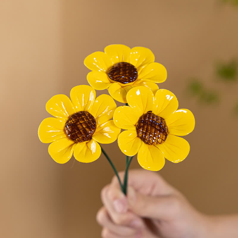 Cute Sunshine Sunflower Garden Sculpture - Handmade Desktop Ceramic Flowers Decor - image 7