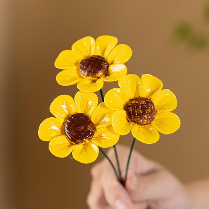 Cute Sunshine Sunflower Garden Sculpture - Handmade Desktop Ceramic Flowers Decor - image 3