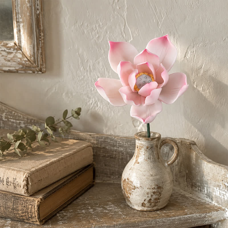 Lotus With Multi-Layered Petals - Handmade Ceramic Artificial Flower Decor - Pink - image 4