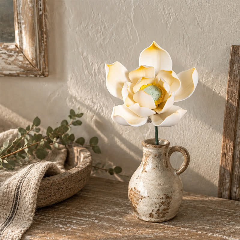 Lotus With Multi-Layered Petals - Handmade Ceramic Artificial Flower Decor - Yellow - image 2