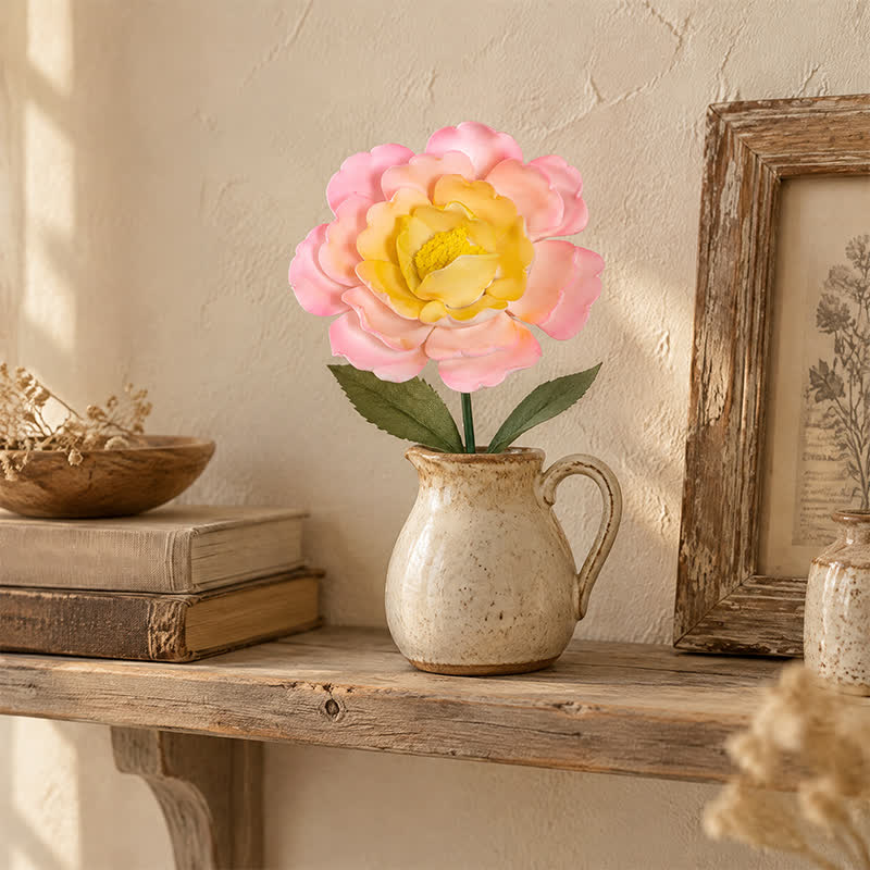 King Of Flower Romantic Large Peony - Handmade Ceramic Artificial Flower Decor - Pink & Yellow - image 25