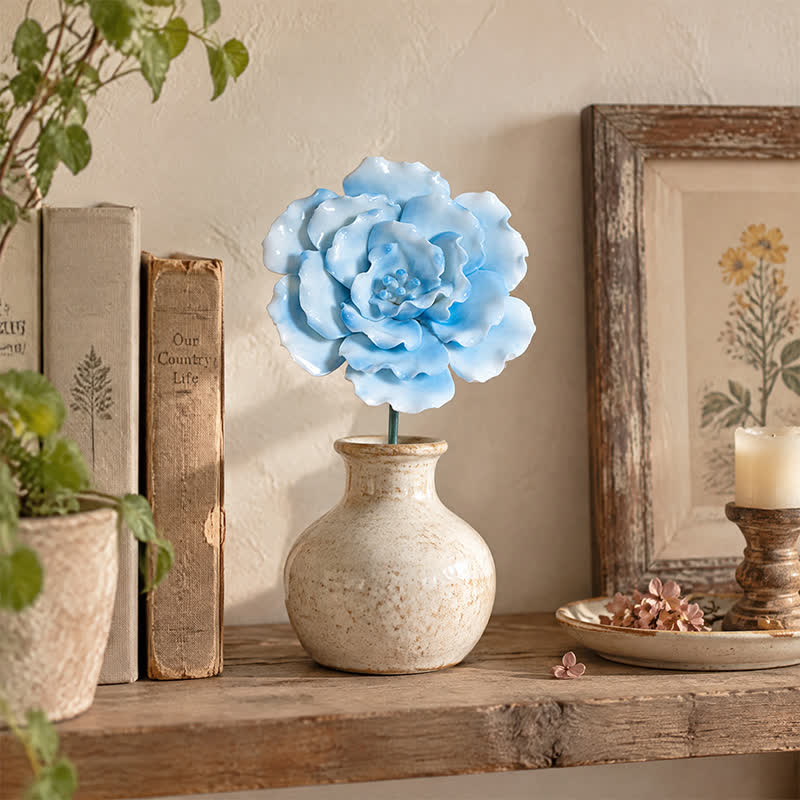 King Of Flower Romantic Large Peony - Handmade Ceramic Artificial Flower Decor - Blue - image 9