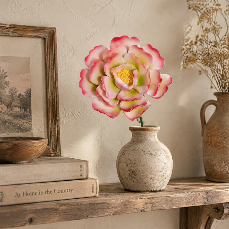 King Of Flower Romantic Large Peony - Handmade Ceramic Artificial Flower Decor - Red & Green - image 17