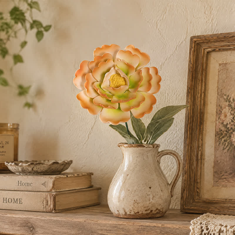King Of Flower Romantic Large Peony - Handmade Ceramic Artificial Flower Decor - Orange & Green - image 19