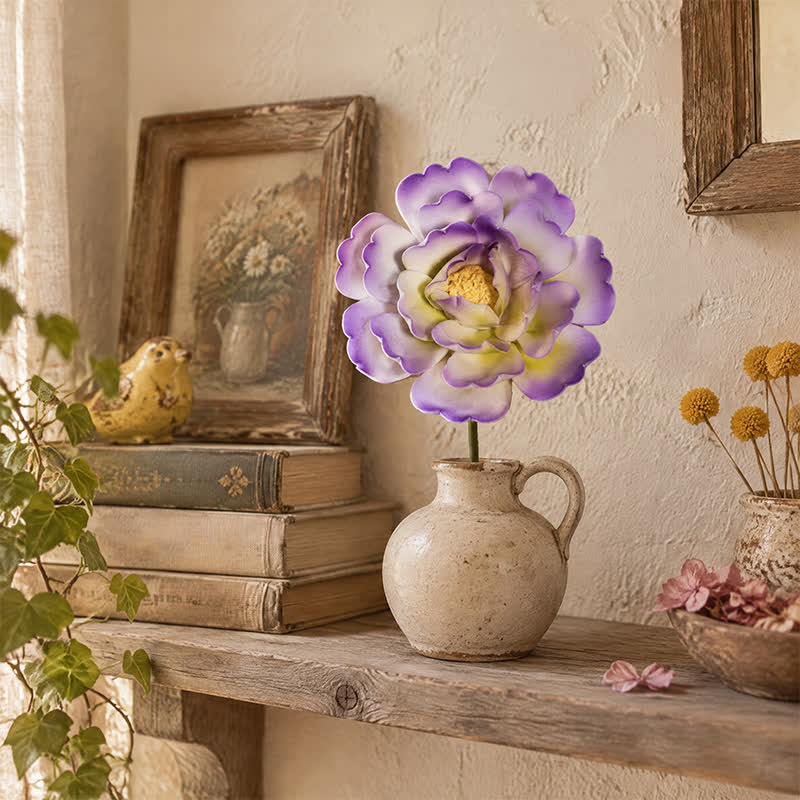 King Of Flower Romantic Large Peony - Handmade Ceramic Artificial Flower Decor - Purple & Green - image 15