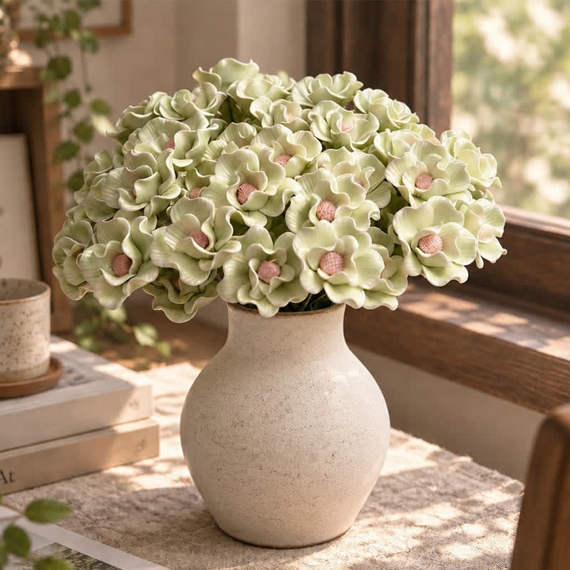 Mini Artificial Rose Flower For Office Desk - Handmade Ceramic Artificial Flower Decor - Green & Pink - image 26