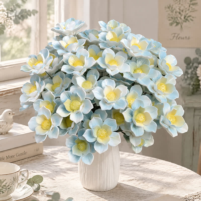 Mini Artificial Rose Flower For Office Desk - Handmade Ceramic Artificial Flower Decor - Blue & White & Yellow - image 25
