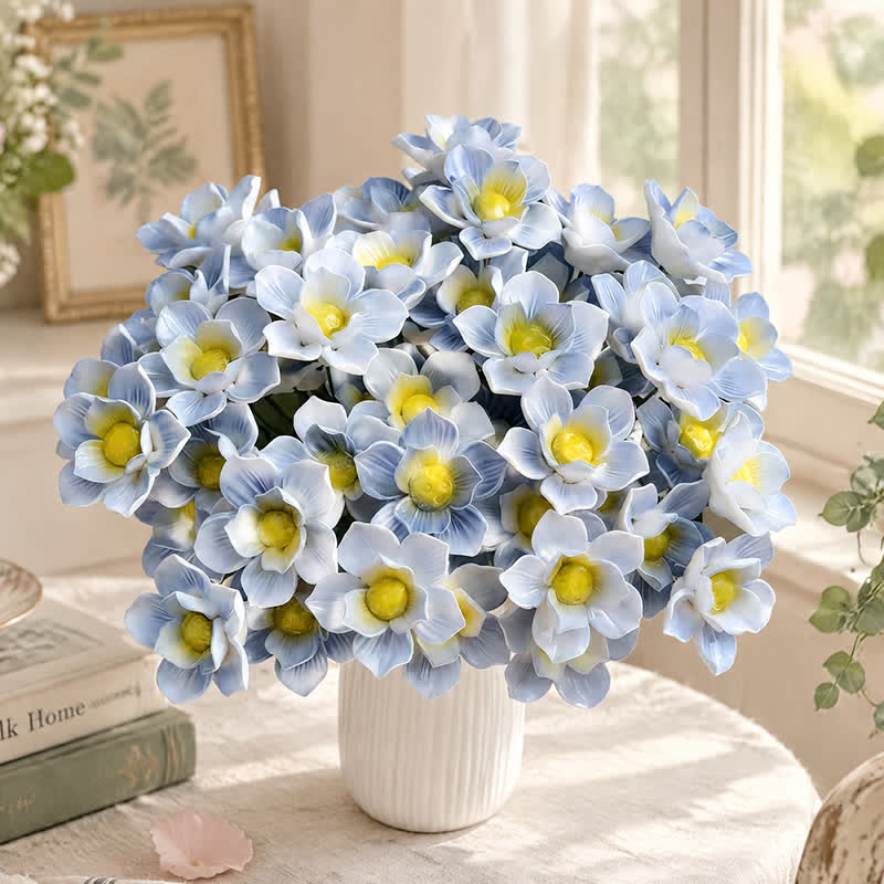 Mini Artificial Rose Flower For Office Desk - Handmade Ceramic Artificial Flower Decor - Light Blue & Yellow - image 22