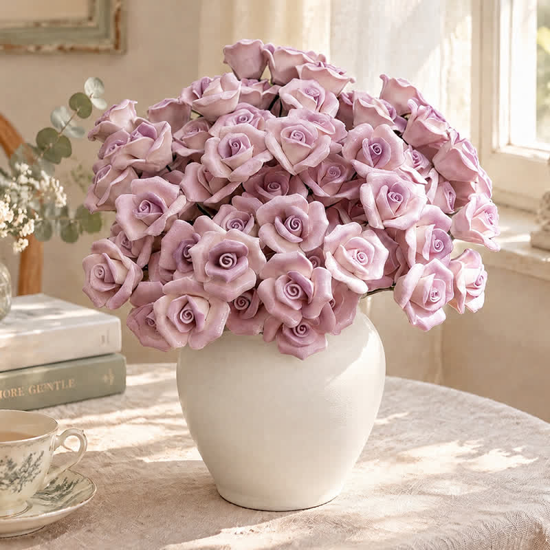Mini Artificial Rose Flower For Office Desk - Handmade Ceramic Artificial Flower Decor - Gradient Purple - image 20
