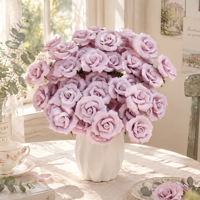 Mini Artificial Rose Flower For Office Desk - Handmade Ceramic Artificial Flower Decor - Pink - image 10