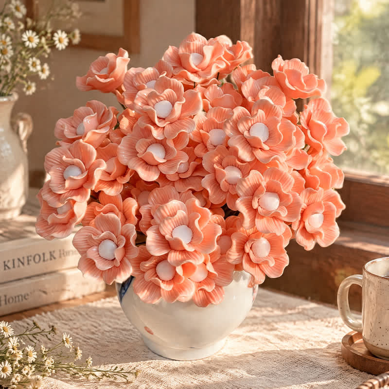 Mini Artificial Rose Flower For Office Desk - Handmade Ceramic Artificial Flower Decor - Orange & White - image 15