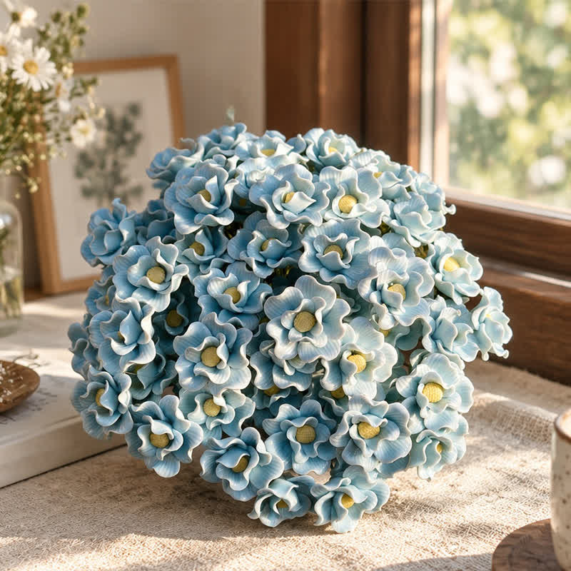 Mini Artificial Rose Flower For Office Desk - Handmade Ceramic Artificial Flower Decor - Blue & Yellow - image 16