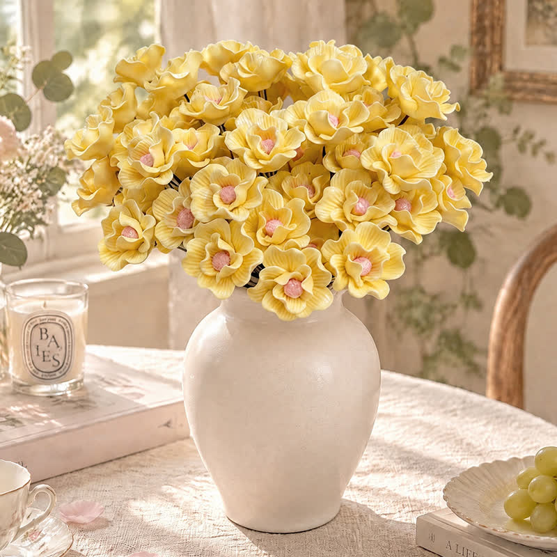 Mini Artificial Rose Flower For Office Desk - Handmade Ceramic Artificial Flower Decor - Yellow & Pink - image 27