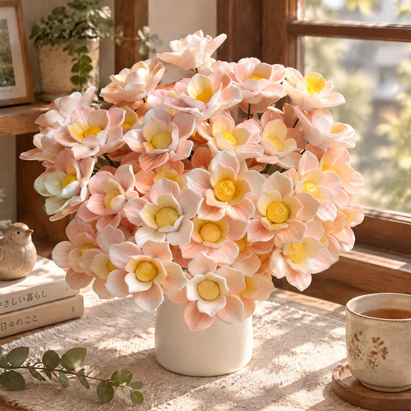 Mini Artificial Rose Flower For Office Desk - Handmade Ceramic Artificial Flower Decor - Pink & Yellow - image 24