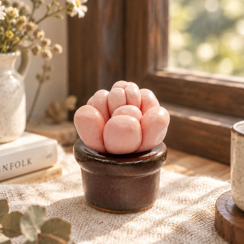 Cute Cactus With Flower In Pot - Handmade Mini Ceramic Cactus Figurine Decor - Style #7 - image 6