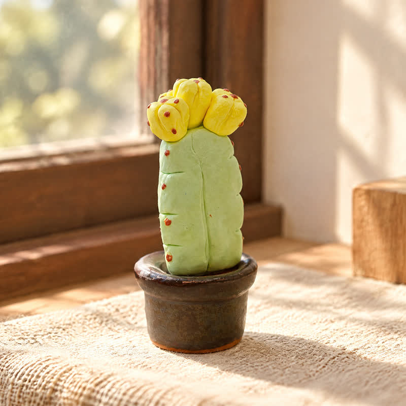 Cute Cactus With Flower In Pot - Handmade Mini Ceramic Cactus Figurine Decor - Style #20 - image 19