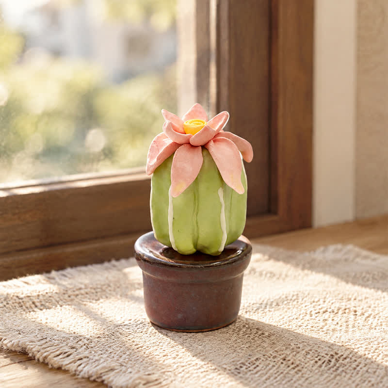 Cute Cactus With Flower In Pot - Handmade Mini Ceramic Cactus Figurine Decor - Style #21 - image 20