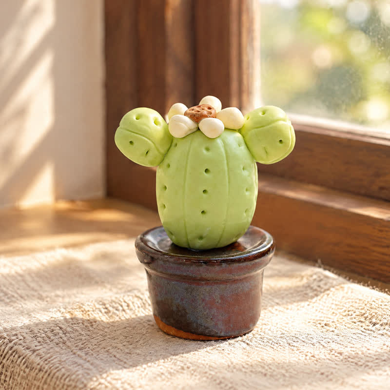Cute Cactus With Flower In Pot - Handmade Mini Ceramic Cactus Figurine Decor - Style #16 - image 15