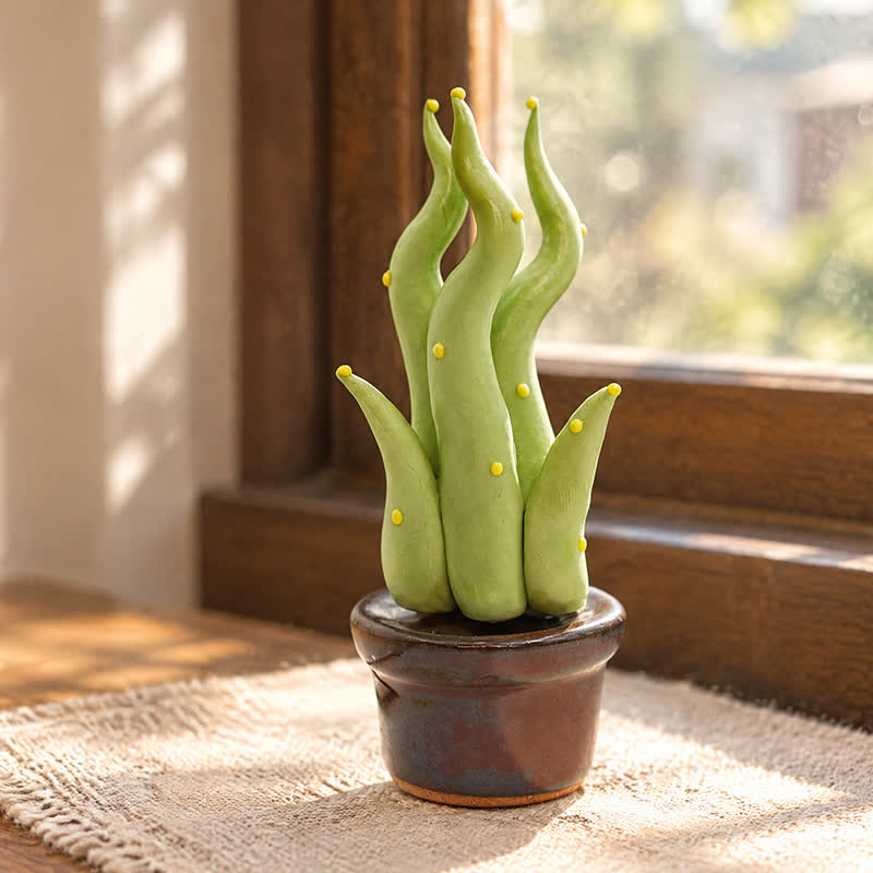 Cute Cactus With Flower In Pot - Handmade Mini Ceramic Cactus Figurine Decor - Style #17 - image 16