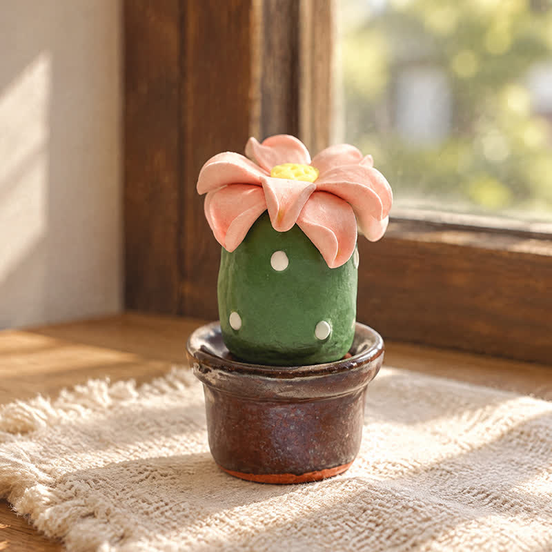 Cute Cactus With Flower In Pot - Handmade Mini Ceramic Cactus Figurine Decor - Style #30 - image 29