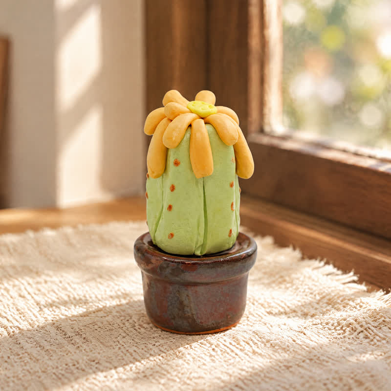 Cute Cactus With Flower In Pot - Handmade Mini Ceramic Cactus Figurine Decor - Style #18 - image 17