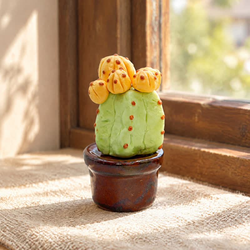 Cute Cactus With Flower In Pot - Handmade Mini Ceramic Cactus Figurine Decor - Style #19 - image 18
