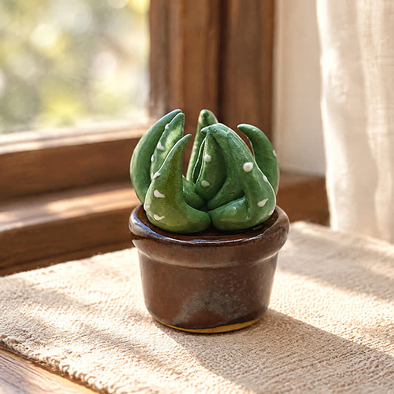 Cute Cactus With Flower In Pot - Handmade Mini Ceramic Cactus Figurine Decor - Style #35 - image 34
