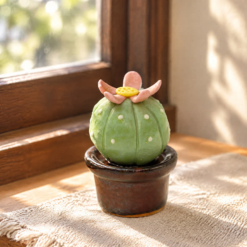 Cute Cactus With Flower In Pot - Handmade Mini Ceramic Cactus Figurine Decor - Style #22 - image 21