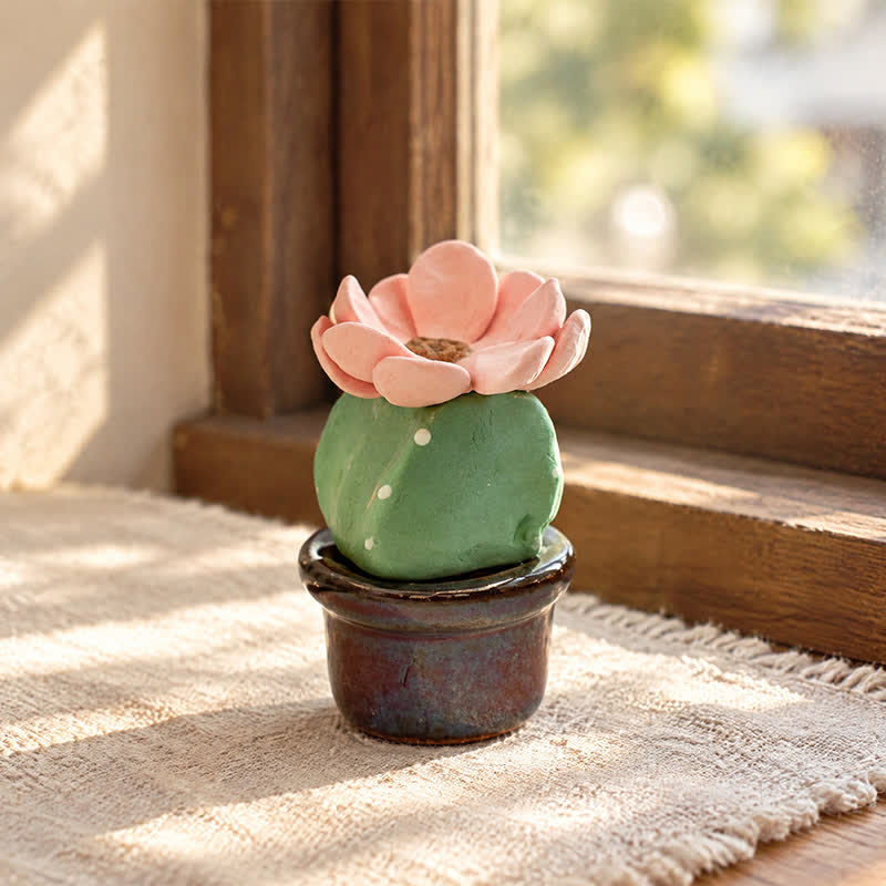 Cute Cactus With Flower In Pot - Handmade Mini Ceramic Cactus Figurine Decor - Style #28 - image 27
