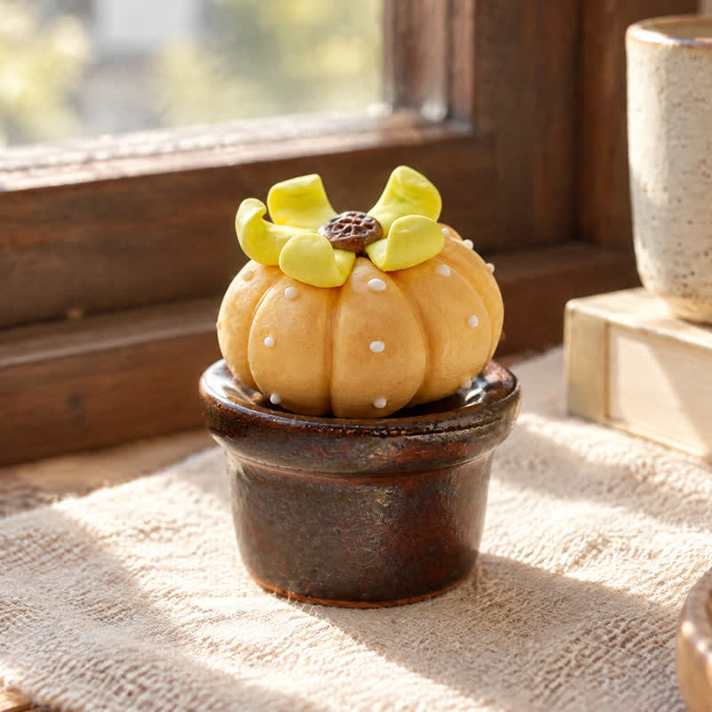 Cute Cactus With Flower In Pot - Handmade Mini Ceramic Cactus Figurine Decor - Style #3 - image 2