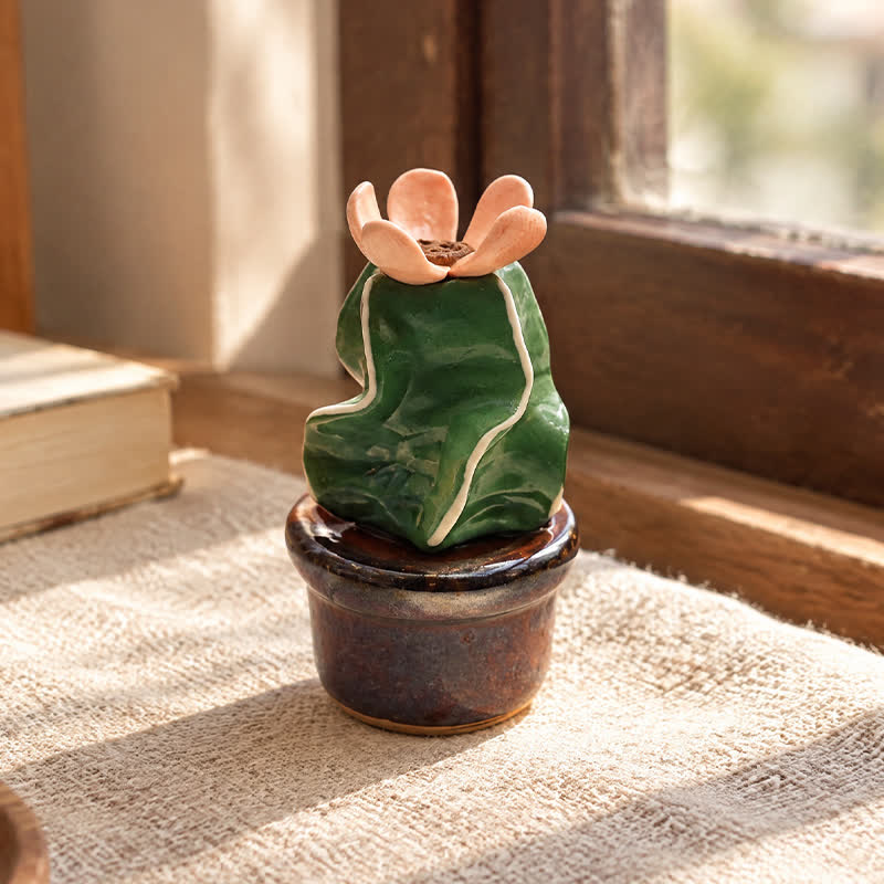Cute Cactus With Flower In Pot - Handmade Mini Ceramic Cactus Figurine Decor - Style #36 - image 35