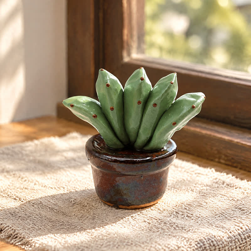 Cute Cactus With Flower In Pot - Handmade Mini Ceramic Cactus Figurine Decor - Style #34 - image 33