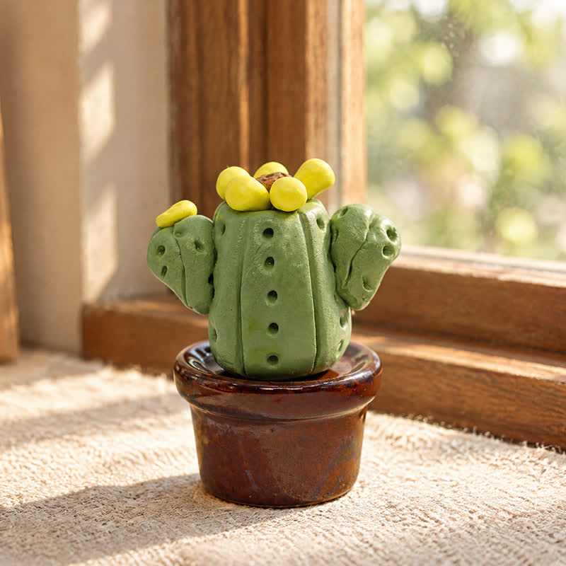 Cute Cactus With Flower In Pot - Handmade Mini Ceramic Cactus Figurine Decor - Style #32 - image 31