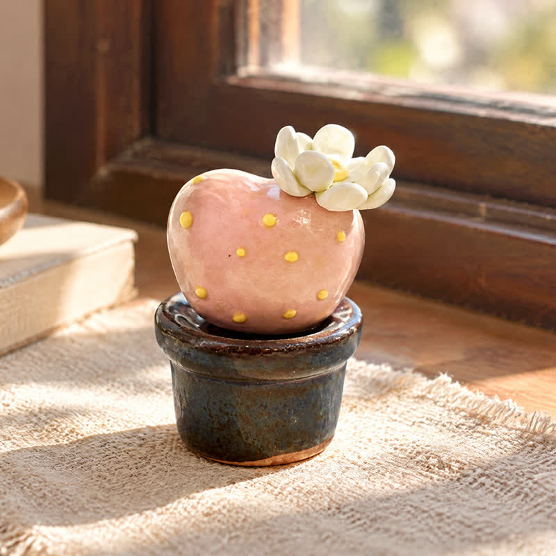 Cute Cactus With Flower In Pot - Handmade Mini Ceramic Cactus Figurine Decor - Style #11 - image 10