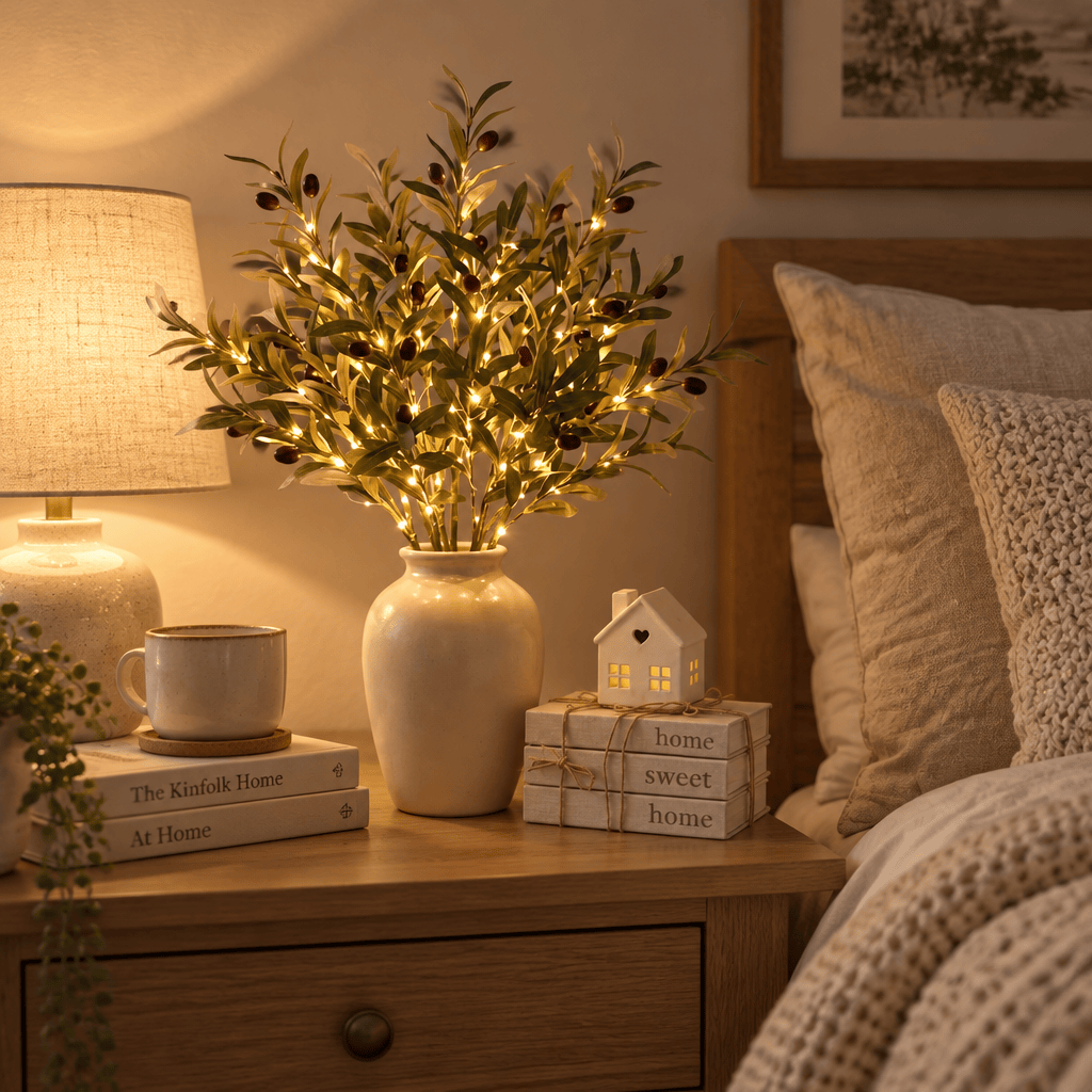 Nordic Olive Branch LED Night Decor - DIY Artificial Flowers Decor For Cozy Bedroom - image 0