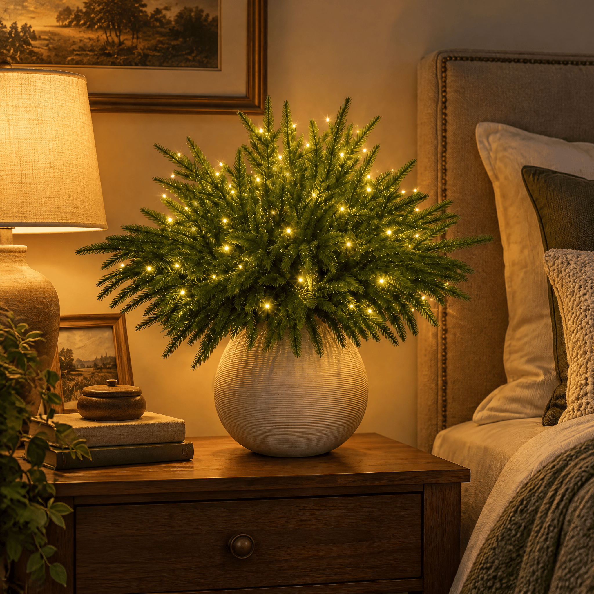 Christmas Lighted Evergreen Pine Branch - DIY Mini Christmas Tree Decor With LED Light String - 2 Pack - image 0