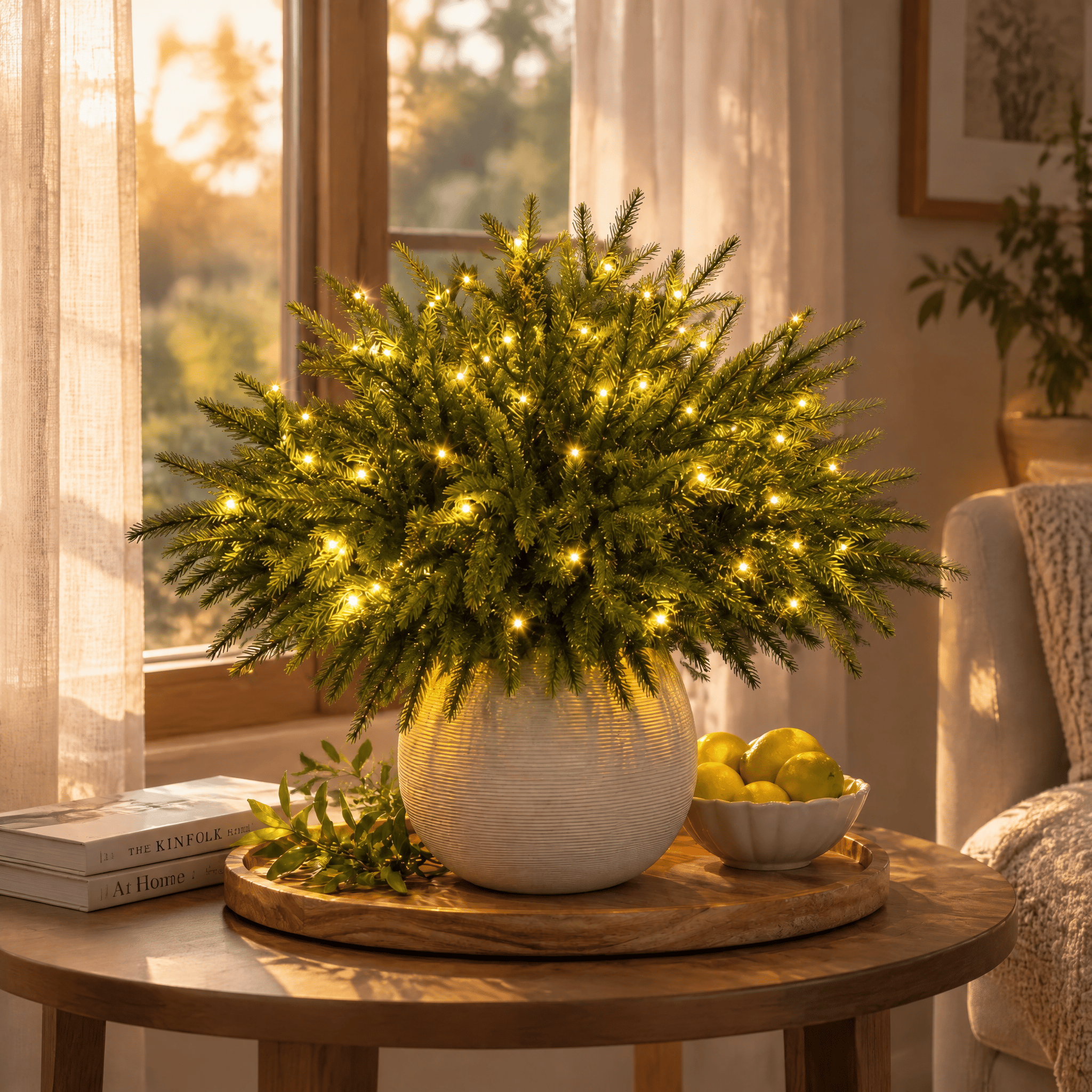 Christmas Lighted Evergreen Pine Branch - DIY Mini Christmas Tree Decor With LED Light String - image 1