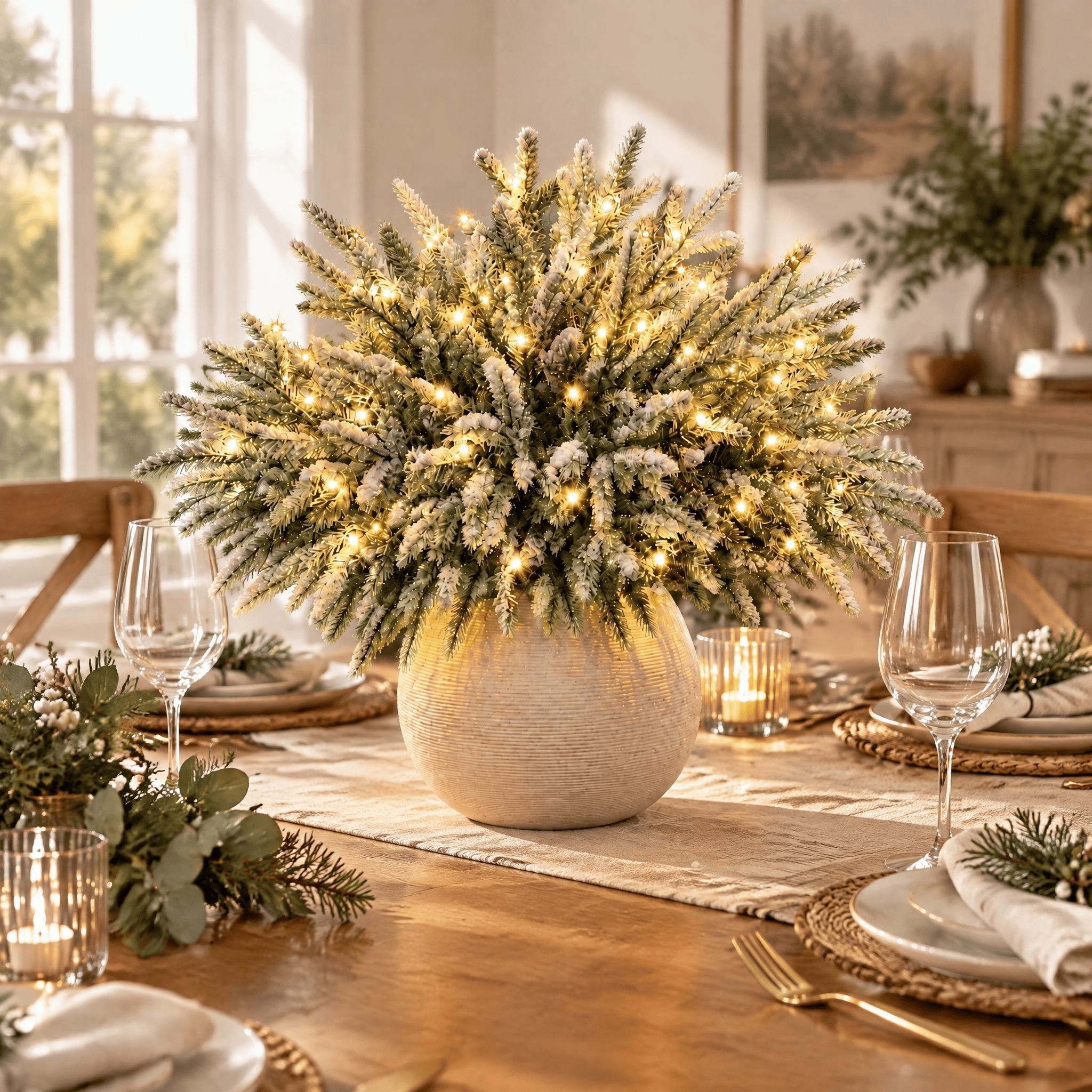 Snowy Flocked Pine Lighted Evergreen Sculpture - DIY Christmas Decor With LED Light String - 2 Pack - image 0
