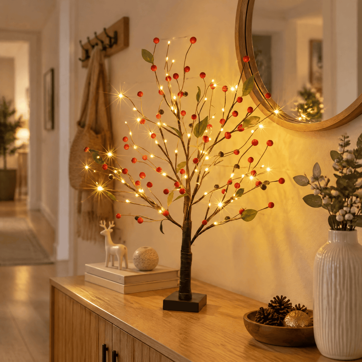 Glowing Red Berry Tree Lamp - Christmas Berry Twig Tree Light Decor - image 2